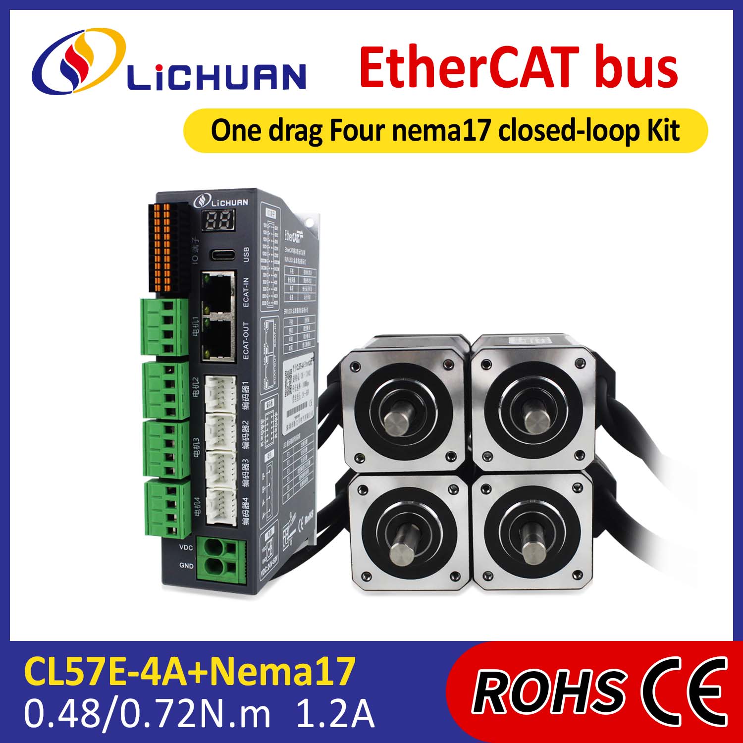 EtherCAT 2-vaiheinen Nema17 4-akselinen DC suljetun silmukan askelmoottorin ajurisarja