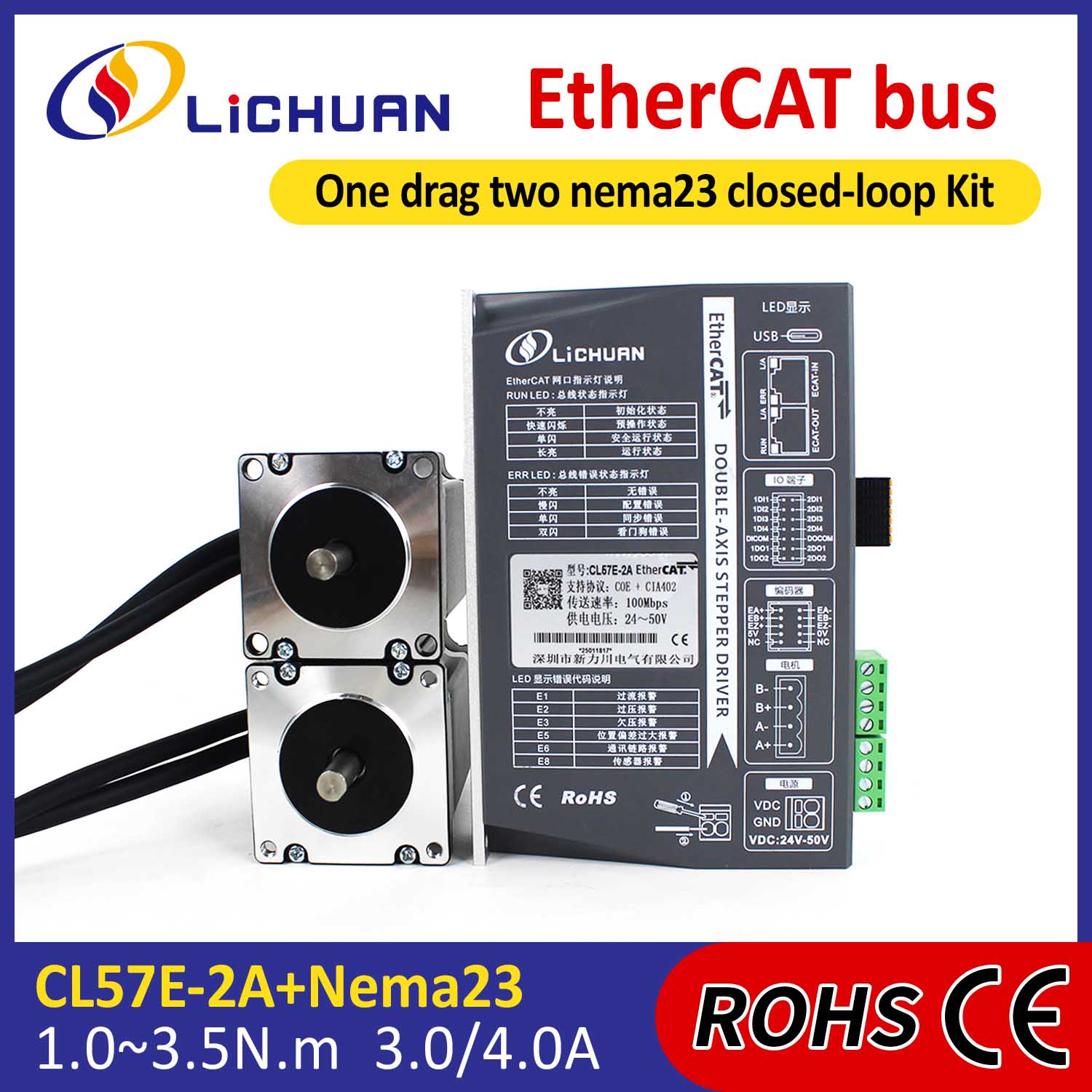 EtherCAT 2-vaiheinen Nema23 2-akselinen DC suljetun silmukan askelmoottorin ajurisarja