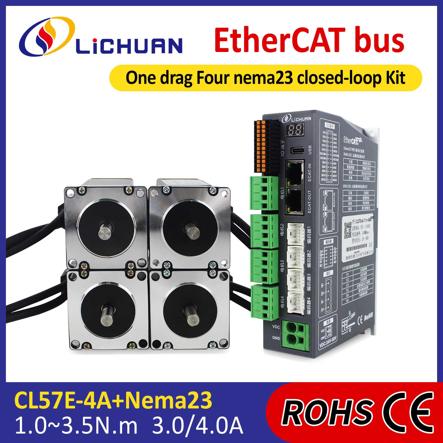 EtherCAT 2-vaiheinen Nema23 4-akselinen DC suljetun silmukan askelmoottorin ajurisarja