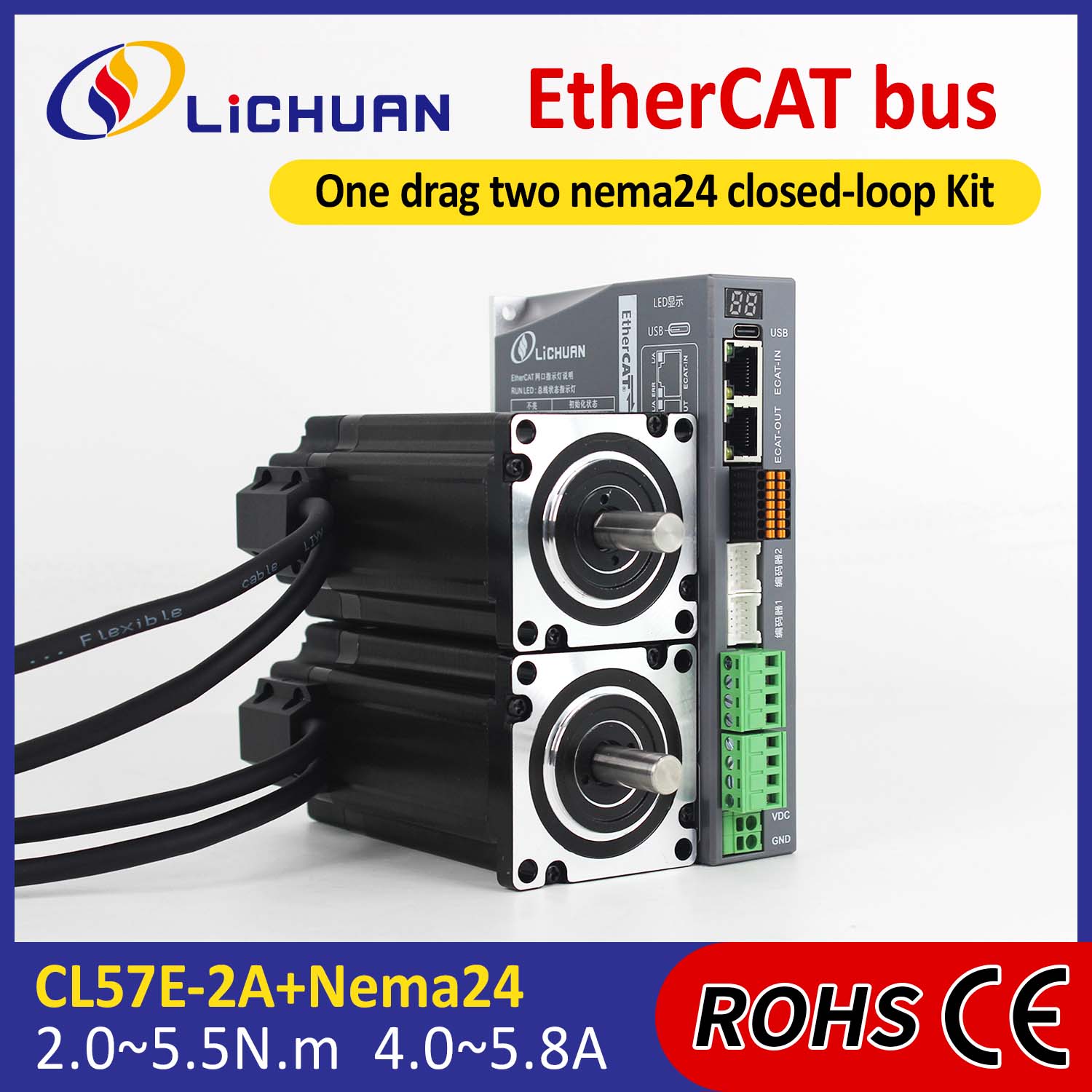 EtherCAT 2-vaiheinen Nema24 2-akselinen DC suljetun silmukan askelmoottorin ajurisarja