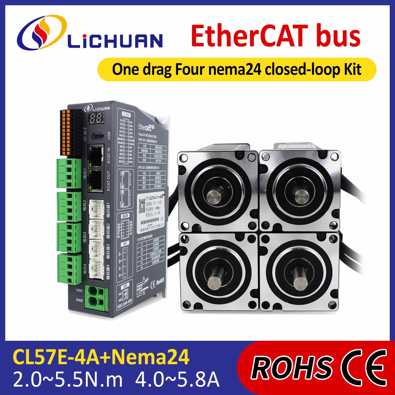 EtherCAT 2-vaiheinen Nema24 4-akselinen DC suljetun silmukan askelmoottorin ajurisarja