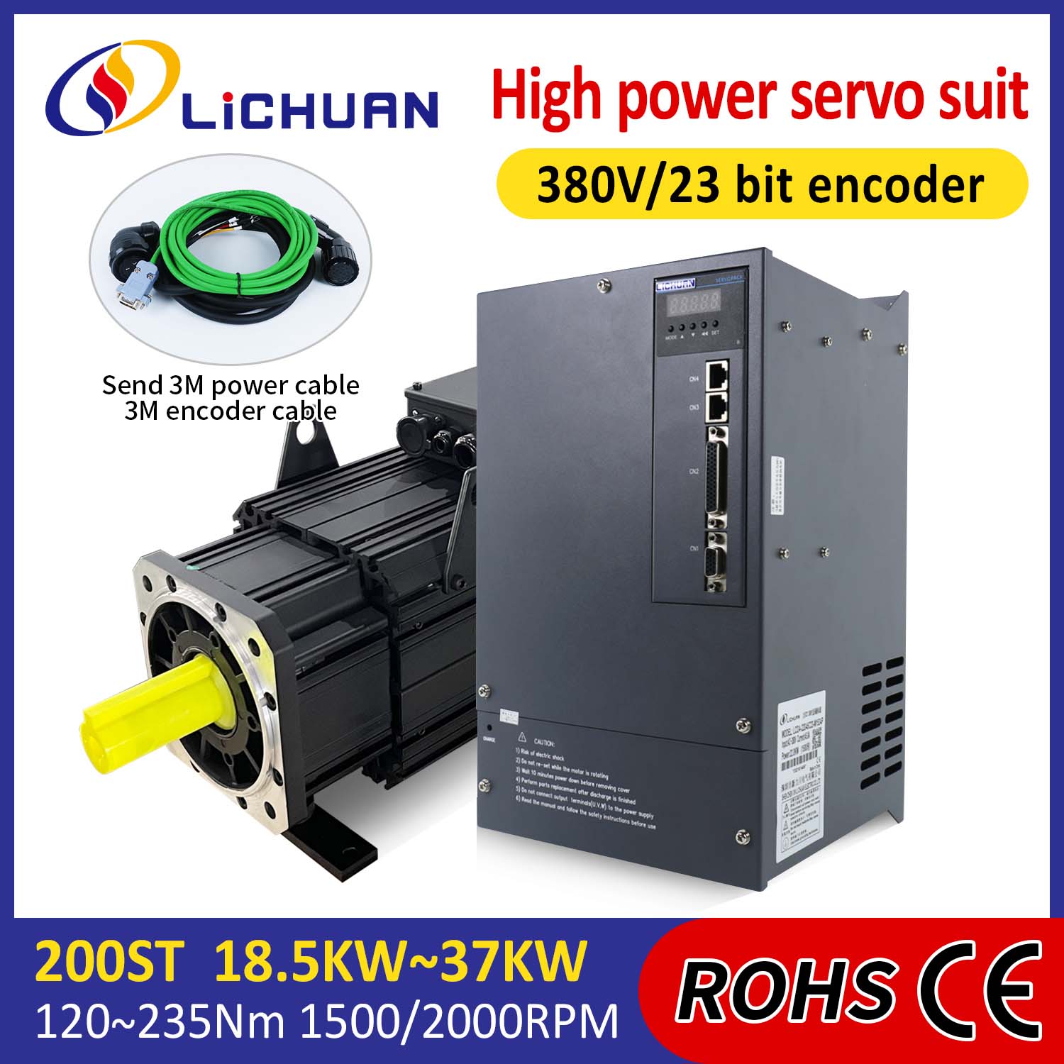 Lichuan AC servomoottoriohjainsarja SUURI TEHO 140N.m 22KW AC380V 44.7A 1500/2000RPM IP65