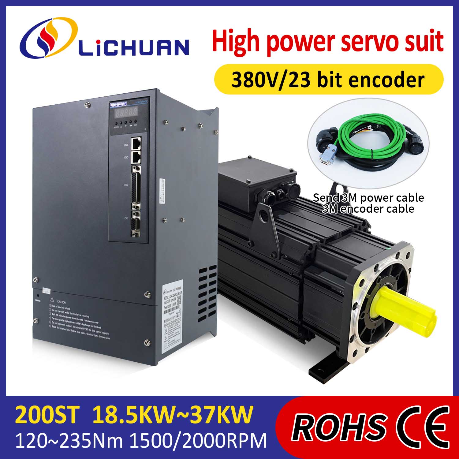 Lichuan AC servomoottorin ohjainsarja SUURI TEHO 235N.m 37KW AC380V 73A 1500/2000RPM IP65